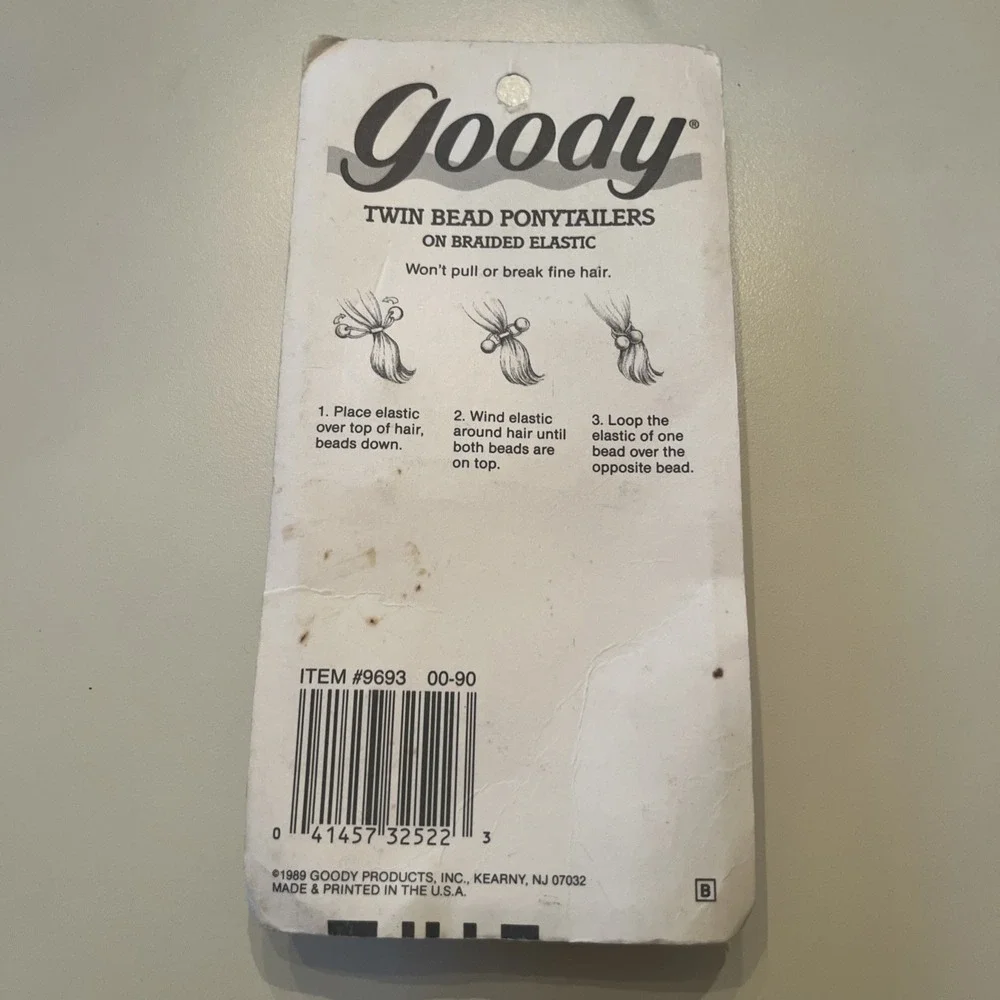 READ‎ Vintage Goody 2 LARGE Twin Bead PONYTAIL HOLDERS USA #9693 White Blue Pink